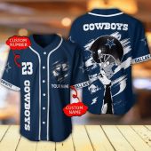 NFL Dallas Cowboys Custom Name Number Dark Blue Baseball Jersey