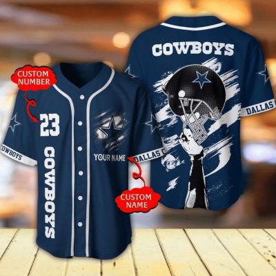 NFL Dallas Cowboys Custom Name Number Dark Blue Baseball Jersey