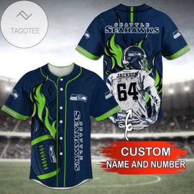 NFL Seattle Seahawks Custom Name Number Navy Baseball Jersey V2