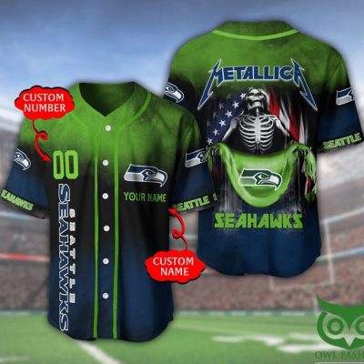 NFL Seattle Seahawks Custom Name Number Skull Baseball Jersey