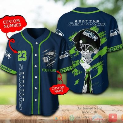 NFL Seattle Seahawks Custom Name Number Navy Helmet Baseball Jersey