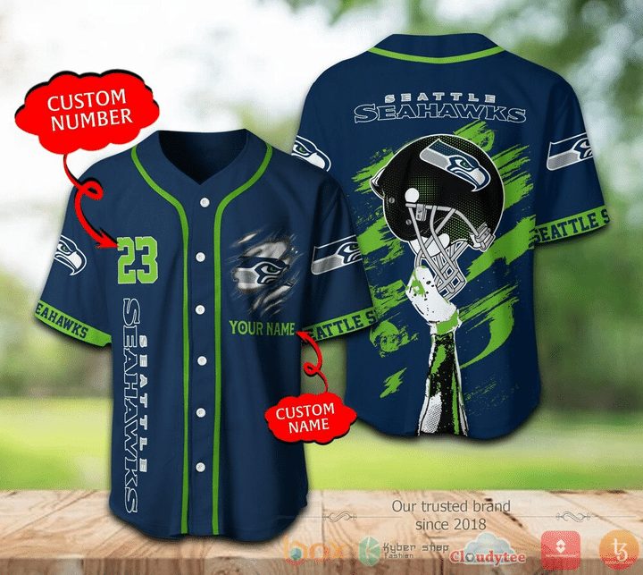 NFL Seattle Seahawks Custom Name Number Navy Helmet Baseball Jersey NFL Seattle Seahawks Custom Name Number Navy Helmet Baseball Jersey