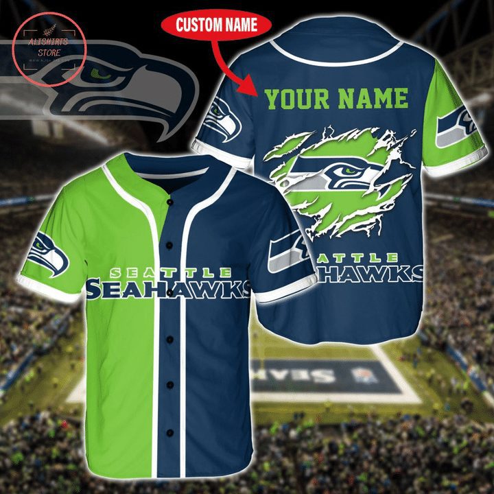 NFL Seattle Seahawks Custom Name Green Navy Baseball Jersey NFL Seattle Seahawks Custom Name Green Navy Baseball Jersey