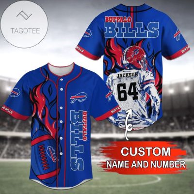 NFL Buffalo Bills Custom Name Number Fire Ball Baseball Jersey