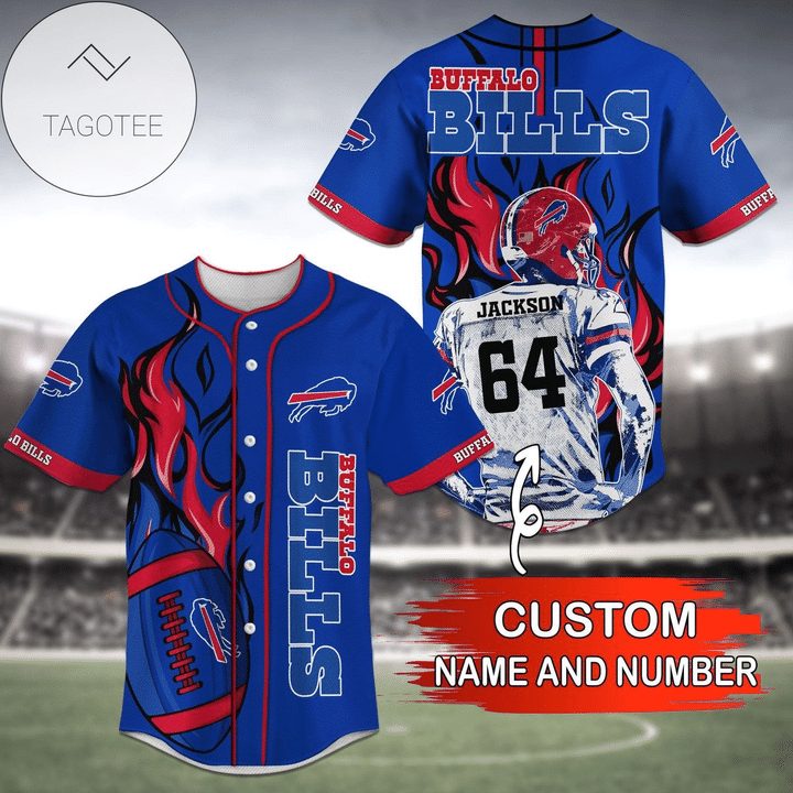 NFL Buffalo Bills Custom Name Number Fire Ball Baseball Jersey NFL Buffalo Bills Custom Name Number Fire Ball Baseball Jersey