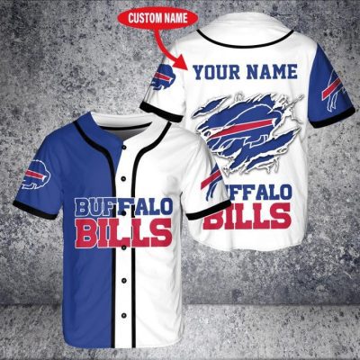 NFL Buffalo Bills Custom Name Blue White Scratch Baseball Jersey V3