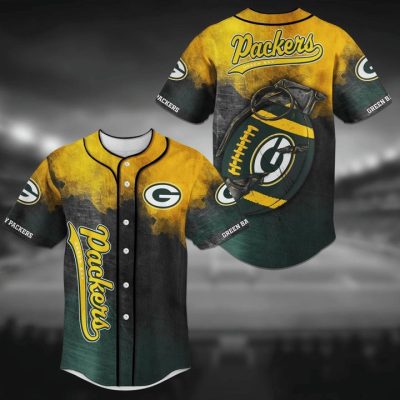 NFL Green Bay Packers Green Yellow Big Ball Baseball Jersey