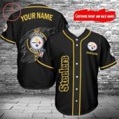 NFL Pittsburgh Steelers Custom Name Black Baseball Jersey