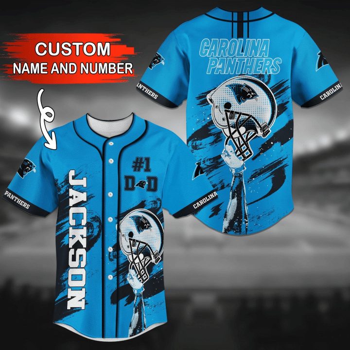 NFL Carolina Panthers Custom Name Number #1 Dad Baseball Jersey NFL Carolina Panthers Custom Name Number #1 Dad Baseball Jersey