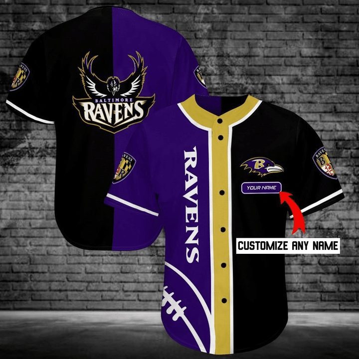 NFL Baltimore Ravens Custom Name Purple Black Baseball Jersey NFL Baltimore Ravens Custom Name Purple Black Baseball Jersey