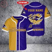 NFL Baltimore Ravens Custom Name Gold Purple Baseball Jersey