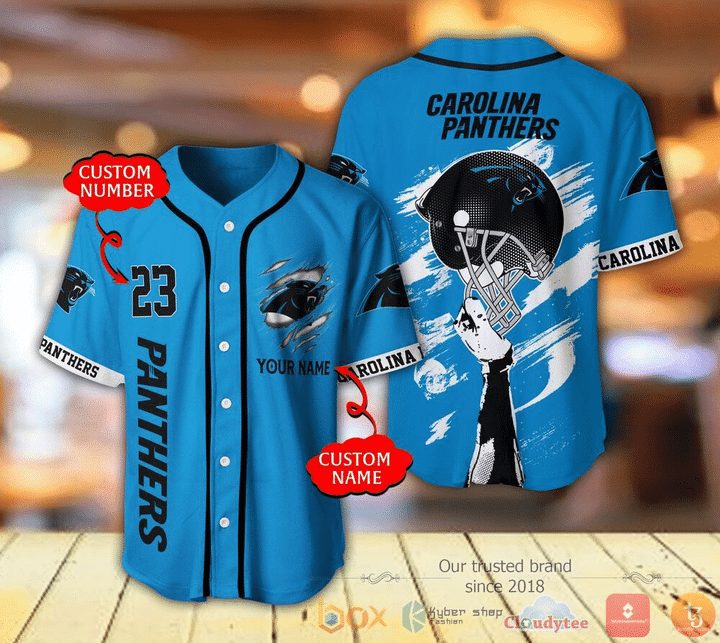 NFL Carolina Panthers Custom Name Number Blue Helmet Baseball Jersey NFL Carolina Panthers Custom Name Number Blue Helmet Baseball Jersey
