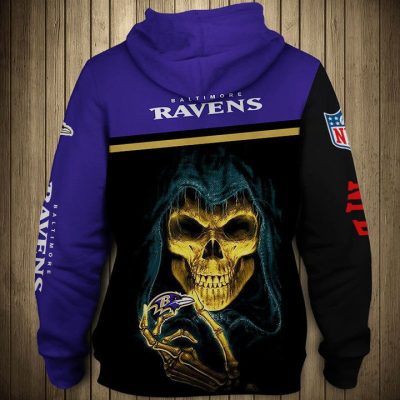 NFL Baltimore Ravens Black Purple Skull Pullover Hoodie V5