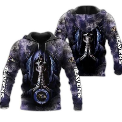 NFL Baltimore Ravens Skull Smoke Pullover Hoodie