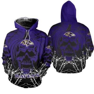 NFL Baltimore Ravens Purple Skull Halloween Pullover Hoodie