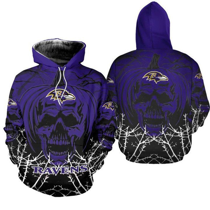 NFL Baltimore Ravens Purple Skull Halloween Pullover Hoodie NFL Baltimore Ravens Purple Skull Halloween Pullover Hoodie