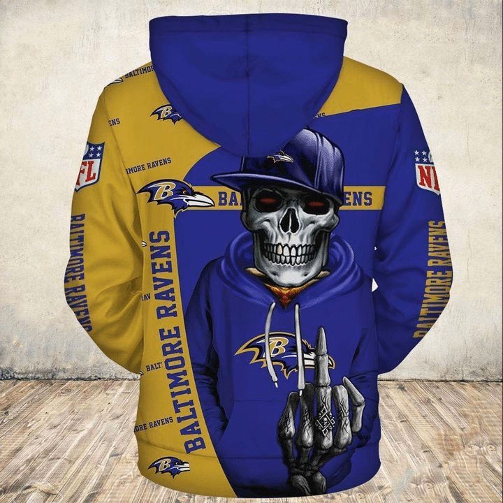 NFL Baltimore Ravens Blue Gold Skull Pullover Hoodie NFL Baltimore Ravens Blue Gold Skull Pullover Hoodie