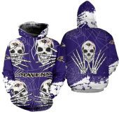NFL Baltimore Ravens Purple Halloween Skull Pullover Hoodie