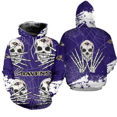 NFL Baltimore Ravens Purple Halloween Skull Pullover Hoodie