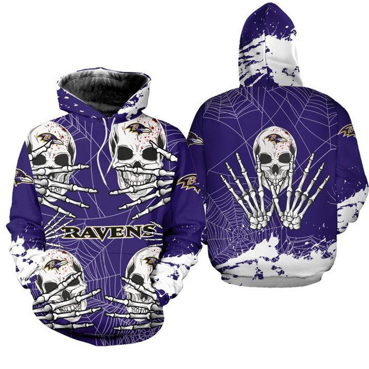 NFL Baltimore Ravens Purple Halloween Skull Pullover Hoodie NFL Baltimore Ravens Purple Halloween Skull Pullover Hoodie