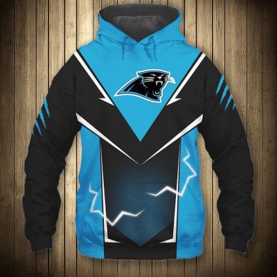 NFL Carolina Panthers Black Blue Lightning Pullover Hoodie