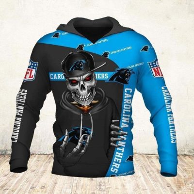 NFL Carolina Panthers Black Blue Skull Pullover Hoodie