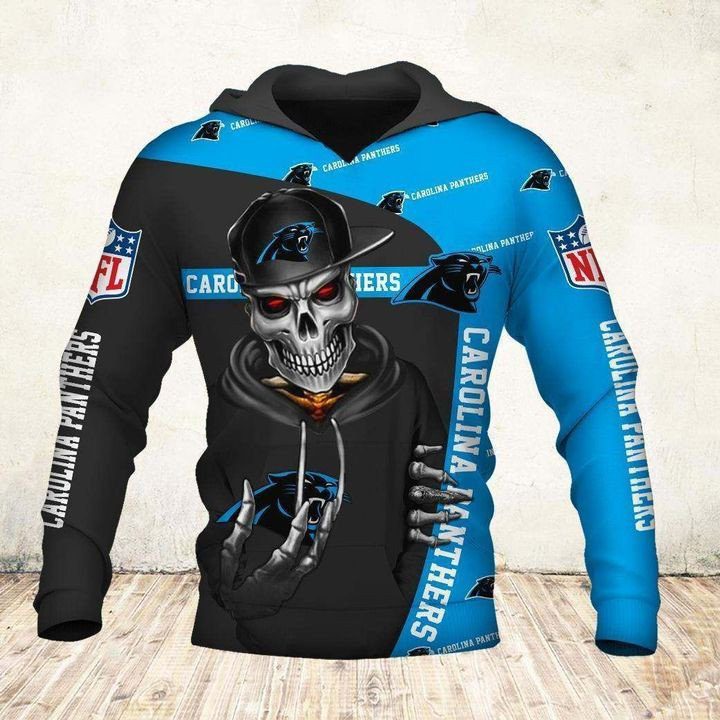 NFL Carolina Panthers Black Blue Skull Pullover Hoodie NFL Carolina Panthers Black Blue Skull Pullover Hoodie