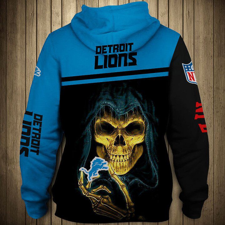 NFL Detroit Lions Black Blue Skull Pullover Hoodie NFL Detroit Lions Black Blue Skull Pullover Hoodie