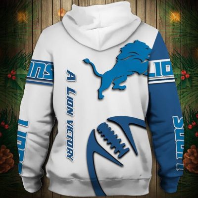 NFL Detroit Lions White Blue Pullover Hoodie V2