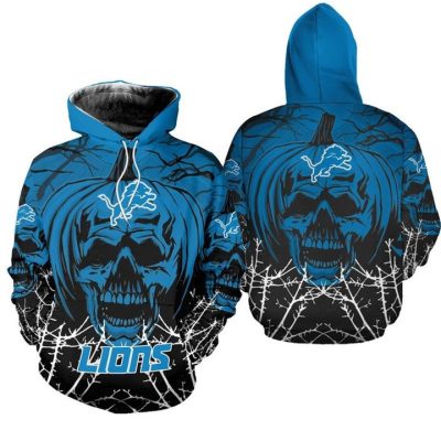 NFL Detroit Lions Halloween Pumpkin Skull Pullover Hoodie