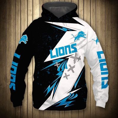 NFL Detroit Lions Black White Thunder Pullover Hoodie NFL Detroit Lions Black White Thunder Pullover Hoodie