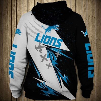 NFL Detroit Lions Black White Thunder Pullover Hoodie