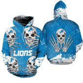 NFL Detroit Lions Halloween Skull Blue Pullover Hoodie