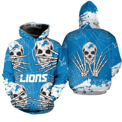 NFL Detroit Lions Halloween Skull Blue Pullover Hoodie