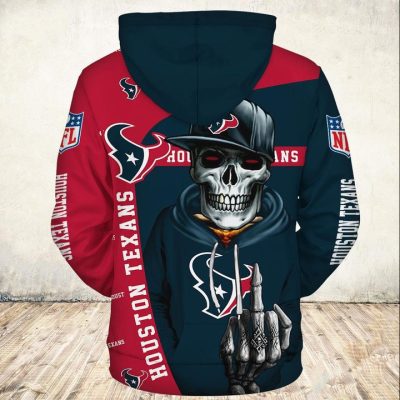 NFL Houston Texans Blue Red Skull Pullover Hoodie