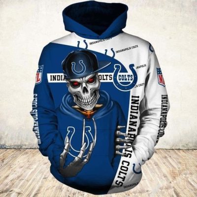 NFL Indianapolis Colts Skull Blue White Pullover Hoodie