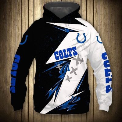 NFL Indianapolis Colts Black White Thunder Pullover Hoodie