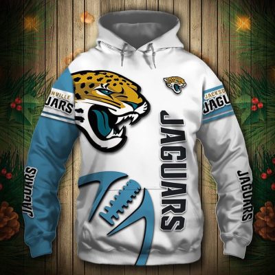 NFL Jacksonville Jaguars White Teal Pullover Hoodie V2