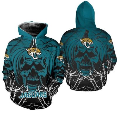 NFL Jacksonville Jaguars Halloween Pumpkin Skull Pullover Hoodie