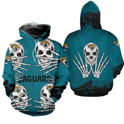 NFL Jacksonville Jaguars Halloween Skull Teal Pullover Hoodie