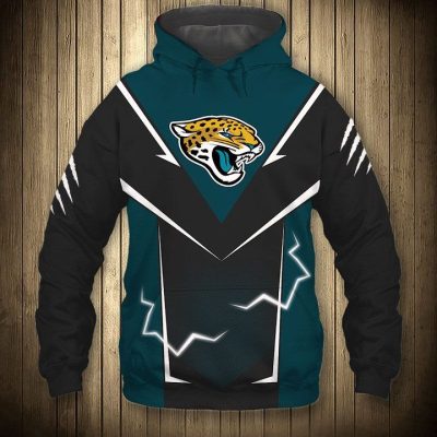 NFL Jacksonville Jaguars Black Teal Lightning Pullover Hoodie