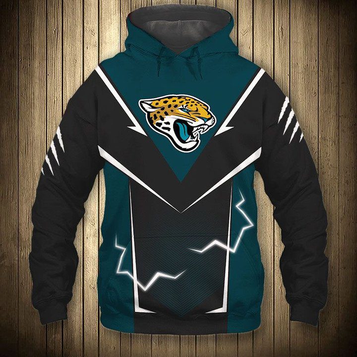 NFL Jacksonville Jaguars Black Teal Lightning Pullover Hoodie NFL Jacksonville Jaguars Black Teal Lightning Pullover Hoodie