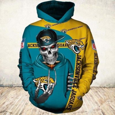 NFL Jacksonville Jaguars Skull Gold Teal Pullover Hoodie