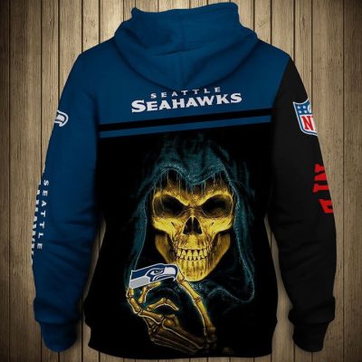 NFL Seattle Seahawks Navy Black Skull Pullover Hoodie