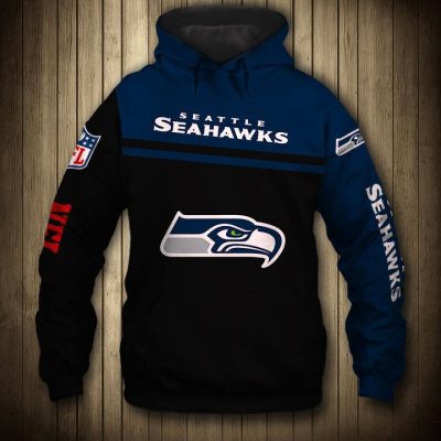 NFL Seattle Seahawks Navy Black Skull Pullover Hoodie