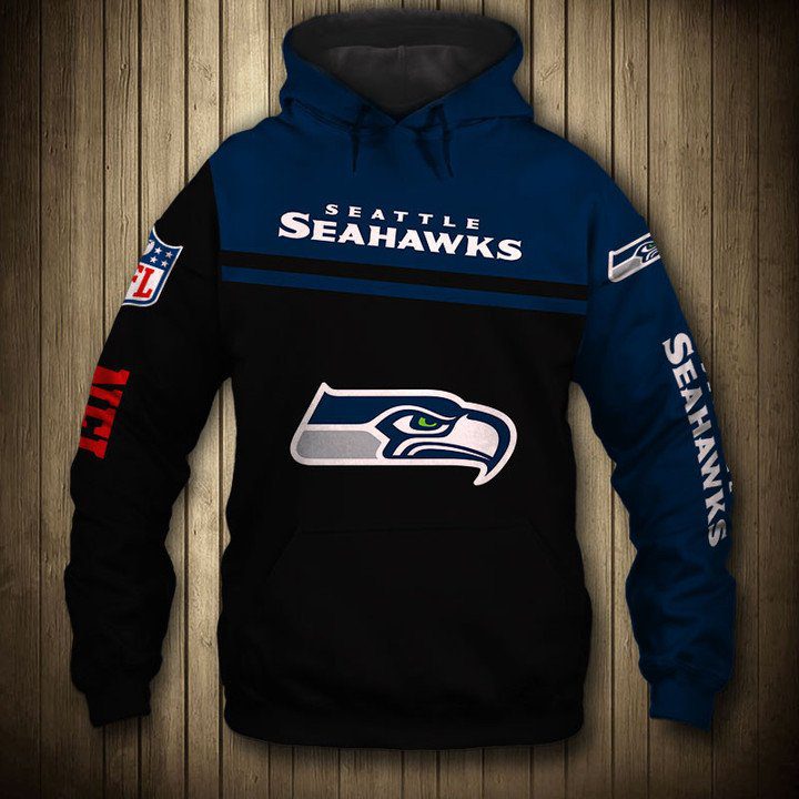 NFL Seattle Seahawks Navy Black Skull Pullover Hoodie NFL Seattle Seahawks Navy Black Skull Pullover Hoodie