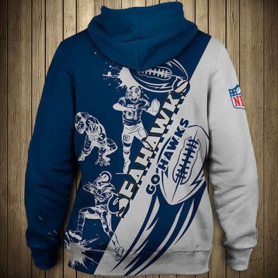NFL Seattle Seahawks Grey Navy Pullover Hoodie V2