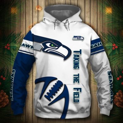 NFL Seattle Seahawks White Navy Pullover Hoodie V2