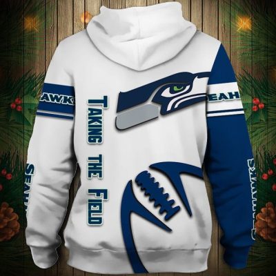 NFL Seattle Seahawks White Navy Pullover Hoodie V2