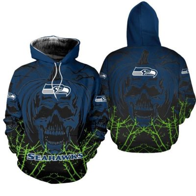 NFL Seattle Seahawks Halloween Skull Pumpkin Pullover Hoodie